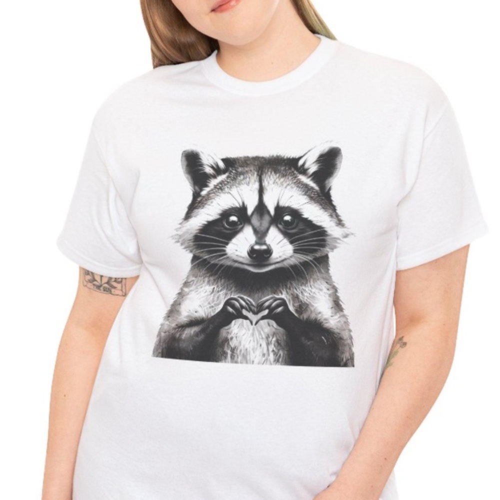 White T-Shirt with Raccoon Print